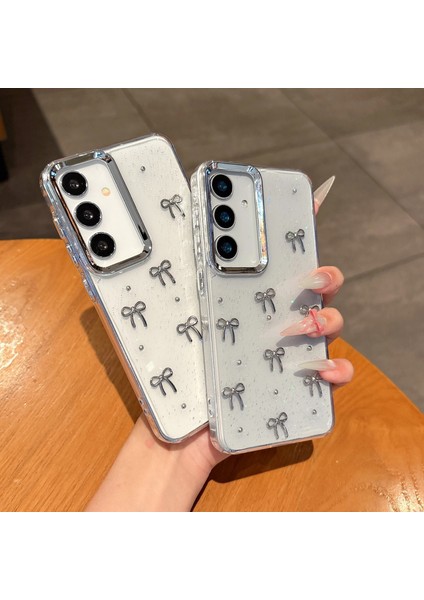 Samsung Galaxy S25 Fe Uyumlu Parlak Şeffaf Silikon Kılıf Metal Desenli, Darbe Emici, Koruma modelleri
