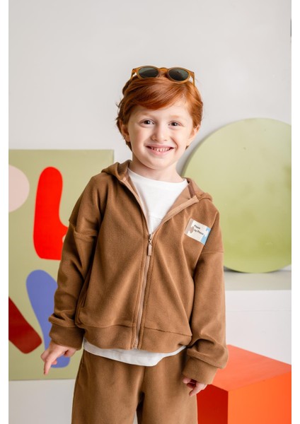 Erkek Çocuk Kapşonlu Fermuarlı Polar Ikili Takım - Kahverengi modelleri