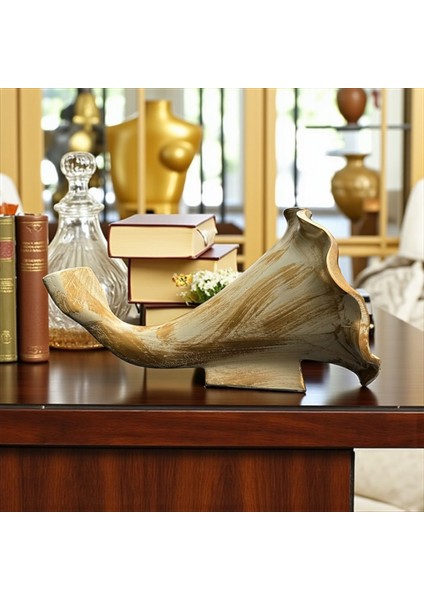 Dekoratif Polyester Akustik Gramofon Krem - Gold-Eskitme