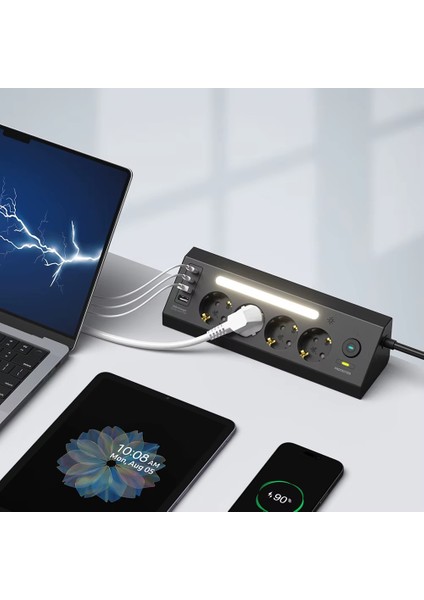 Çoklu Gece Lambalı Priz Yüksek Gerilim Korumalı 4'lü Priz 2xusb 2xtype-C Çıkışlı Grup Priz Çoğaltıcı modelleri