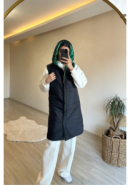 Kadın Çift Taraflı Kapüşonlu Şişme Yelek NM017