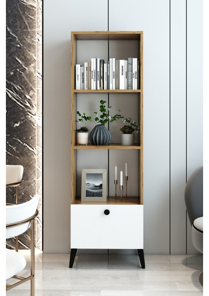 4 Raflı Kapaklı Modern Kitaplık -Ofis Dolabı – Fonksiyonel Depolama ve Düzenleme Ünitesi
