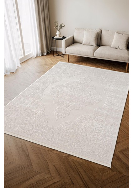 Indigo ID006W Beyaz Klasik Çerçeveli Desen Akrilik Iplik Tozuaz Pamuk Taban Salon Mutfak Halısı fiyatları