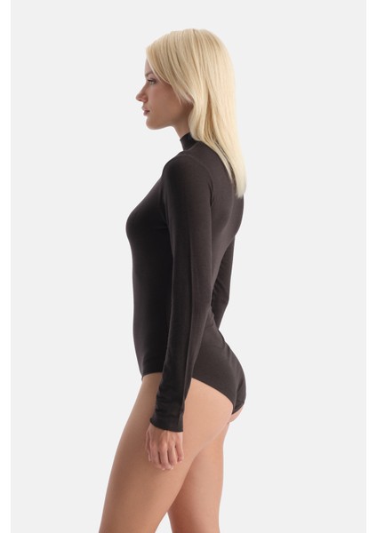 Koyu Kahve 5018KC Modal Kaşmir Uzun Kollu Balıkçı Yaka Bodysuıt modelleri