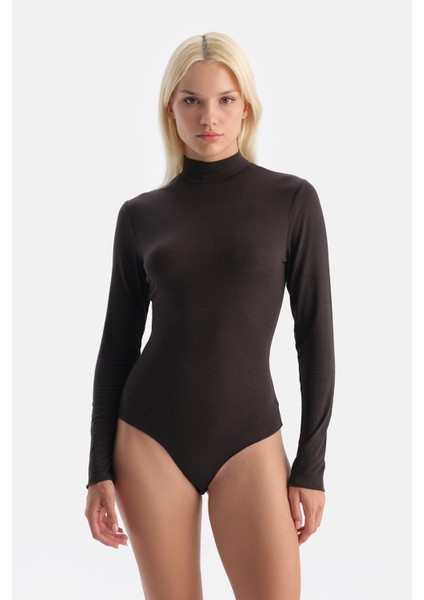 Koyu Kahve 5018KC Modal Kaşmir Uzun Kollu Balıkçı Yaka Bodysuıt fırsatları