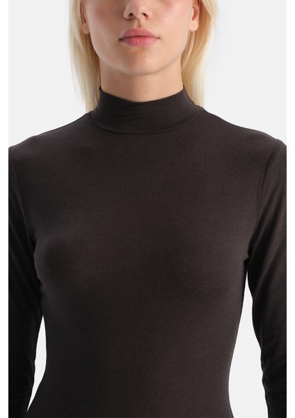 Koyu Kahve 5018KC Modal Kaşmir Uzun Kollu Balıkçı Yaka Bodysuıt indirimleri