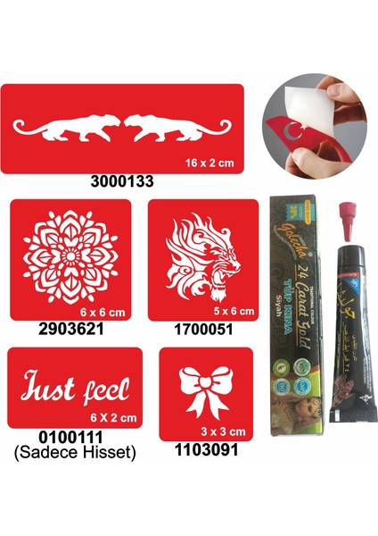 Kaplan Mandala Desenleri Hint Kınası ile Geçici Dövme Yapma Seti