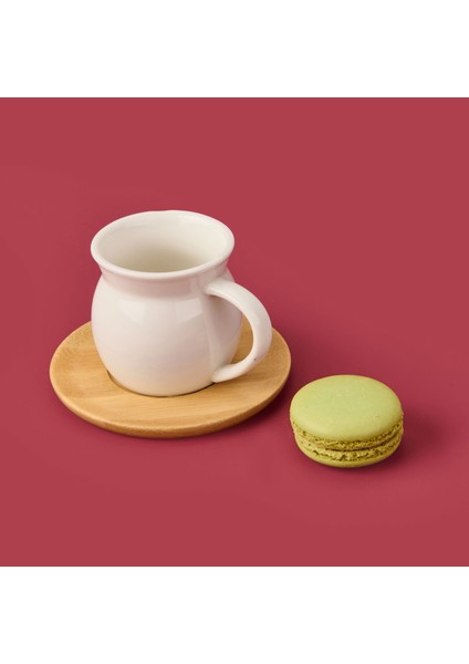 Bambu Tabaklı Geniş Fincan Seti - Açık Kahverengi / Beyaz - 100 ml fiyatları