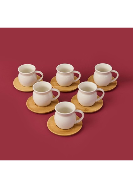 Bambu Tabaklı Geniş Fincan Seti - Açık Kahverengi / Beyaz - 100 ml modelleri
