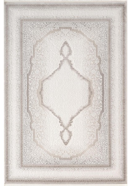 Indigo ID001G Krem Klasik Çerçeveli Desen Akrilik Iplik Tozuaz Pamuk Taban Salon Mutfak Halısı