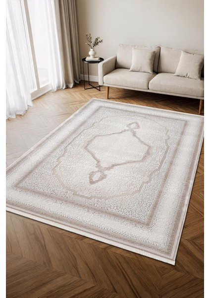 Indigo ID001G Krem Klasik Çerçeveli Desen Akrilik Iplik Tozuaz Pamuk Taban Salon Mutfak Halısı fiyatları