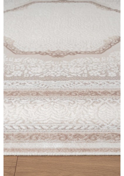 Indigo ID001G Krem Klasik Çerçeveli Desen Akrilik Iplik Tozuaz Pamuk Taban Salon Mutfak Halısı modelleri