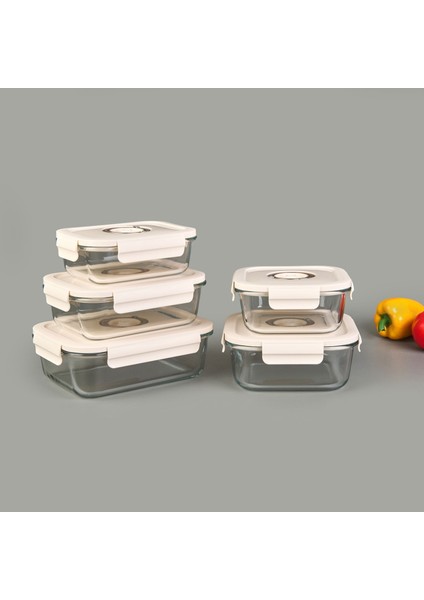 5'li Vakumlu Cam Saklama Kabı Seti - Renkli fiyatları