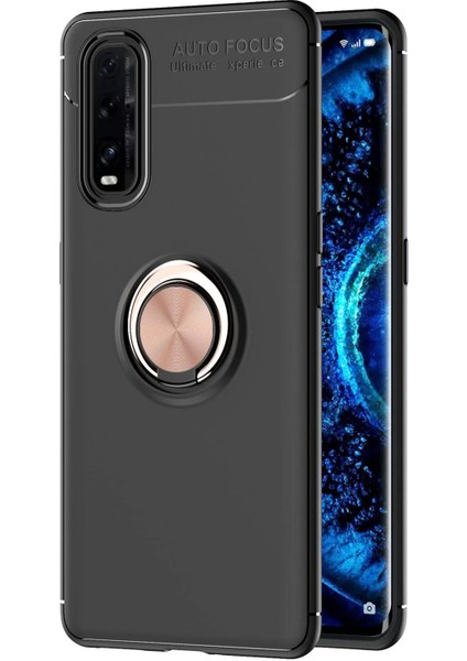 Bfs Oppo Find X2 Kılıf Range Yüzüklü Silikon - Siyah-Gold