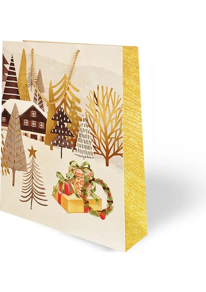 Yılbaşı Varak Baskılı Lüks Karton Çanta 31X40 - Snow fiyatları