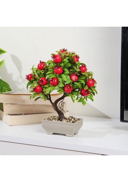 Dekor Yapay Nar Ağacı - Kırmızı - 24X18 cm