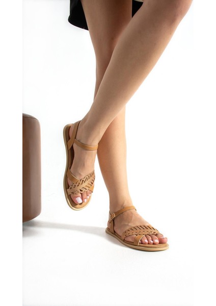 Kadın Tasarım Sandalet Taba