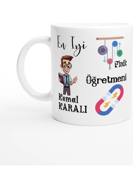 Fizik Öğretmeni Hediyesi – Isimli Porselen Kupa Bardak, Çift Taraf Baskılı, 300 Ml, Kutulu Hediye fiyatları