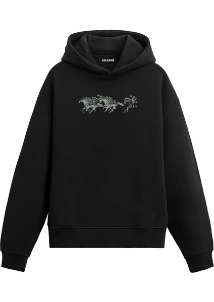 Jokey At Yarışı Tasarım Baskılı Dinamik Minimal Unisex Kapüşonlu Hoodie