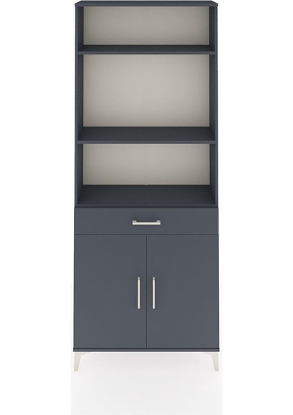 Arges Dolap 4 Raflı Tek Çekmeceli 2 Kapaklı 88X30X221 Antrasit-Antrasit