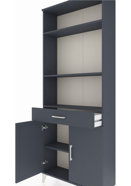 Arges Dolap 4 Raflı Tek Çekmeceli 2 Kapaklı 88X30X221 Antrasit-Antrasit indirimleri