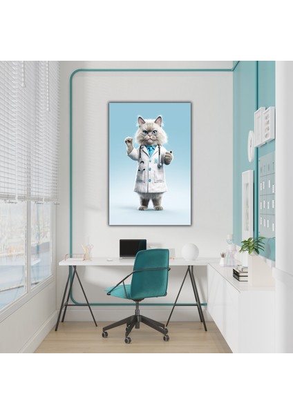 Dekoratif Doktor Kıyafetli Kedi Kanvas Tablo modelleri