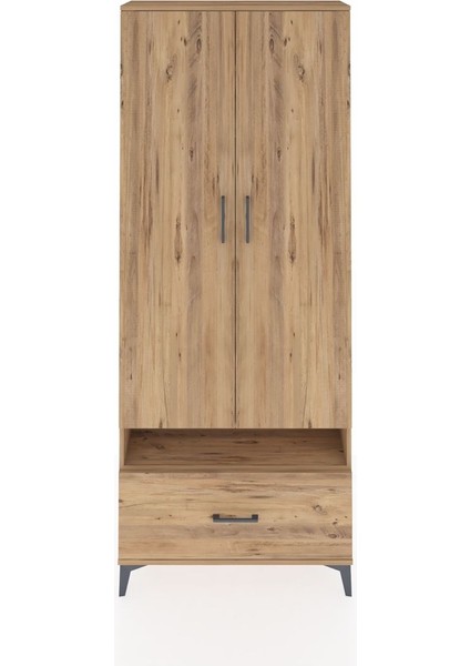 Arges Dolap 3 Raflı Tek Çekmeceli Tek Askılı 88X30X221 Çam-Çam