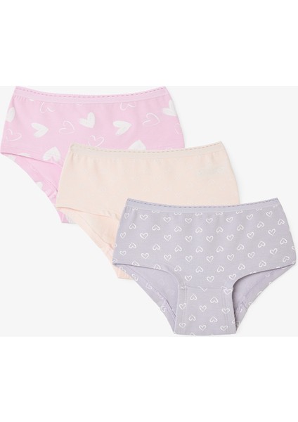 Kız Çocuk Heart Kalp Desenli Normal Bel 3'lü Hipster Külot