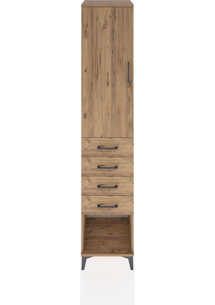 Hyperion Dolap 2 Raflı 4 Çekmeceli Tek Askılı 44X44X221 Çam-Çam