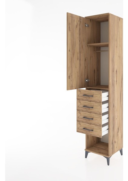 Hyperion Dolap 2 Raflı 4 Çekmeceli Tek Askılı 44X44X221 Çam-Çam fırsatları