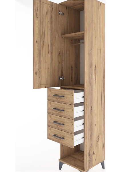 Hyperion Dolap 2 Raflı 4 Çekmeceli Tek Askılı 44X44X221 Çam-Çam indirimleri