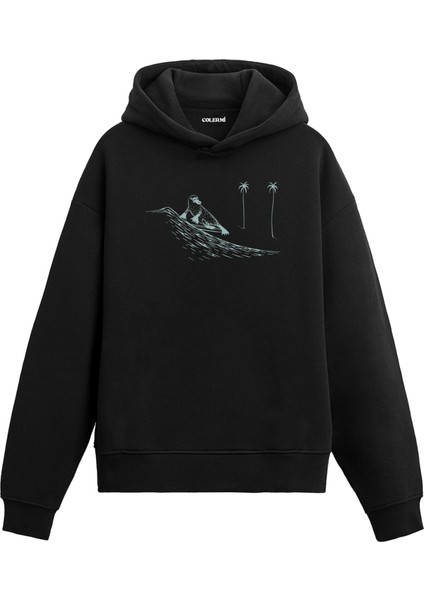 Sörf Yapan Kuş Tasarım Baskılı Unisex Kapüşonlu Hoodie