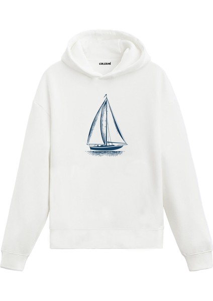 Yelkenli Tasarım Baskılı Unisex Kapüşonlu Hoodie