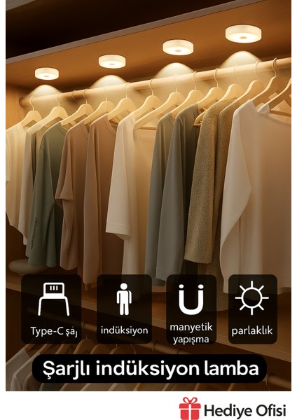 Kablosuz Hareket Sensörlü LED Gece Lambası, Beyaz, Akıllı Işık, Merdiven ve Dolap Aydınlatıcı fiyatları