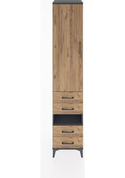 Hyperion Dolap 3 Raflı 4 Çekmeceli Tek Askılı 44X44X221 Antrasit-Çam