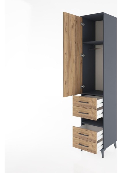 Hyperion Dolap 3 Raflı 4 Çekmeceli Tek Askılı 44X44X221 Antrasit-Çam fırsatları