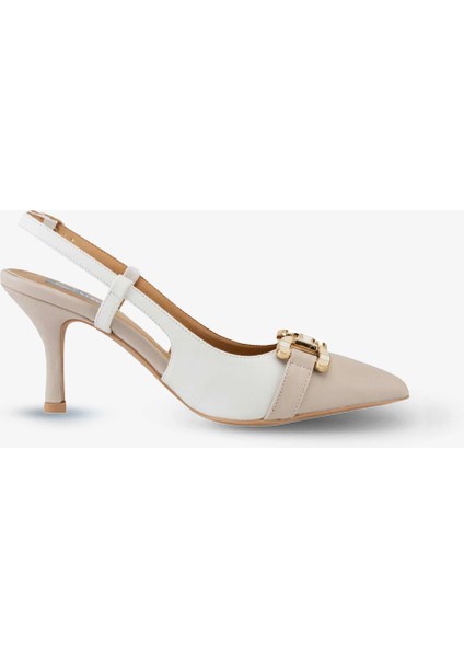 Kadın Topuklu Sandalet Nude Beyaz