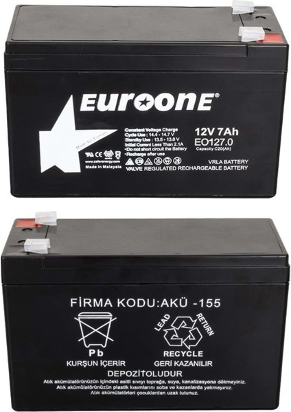 Euroone EO127.0 12 Volt - 7 Amper Akü (150 x 65 x 90 Mm)