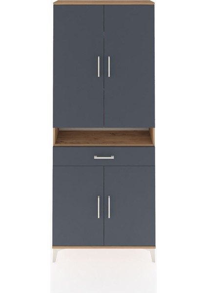 Arges Dolap 5 Raflı Tek Çekmeceli 4 Kapaklı 88X30X221 Çam-Antrasit