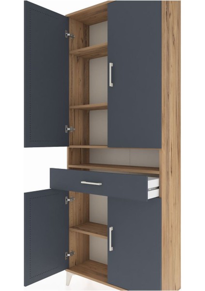 Arges Dolap 5 Raflı Tek Çekmeceli 4 Kapaklı 88X30X221 Çam-Antrasit indirimleri