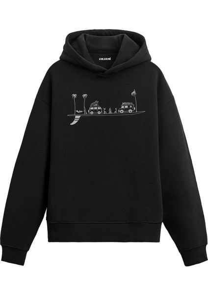 Karavan Kamp ve Özgürlük Tasarım Baskılı Minimalist Unisex Kapüşonlu Hoodie