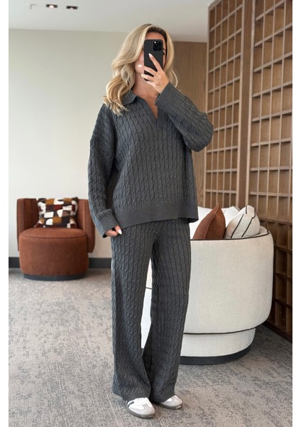 Gri Örgü Triko Takım - 98074