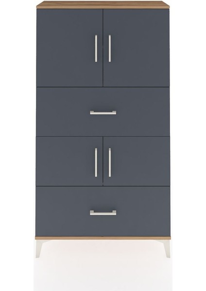 Arges Dolap 3 Raflı 2 Çekmeceli 4 Kapaklı 88X30X163 Çam-Antrasit