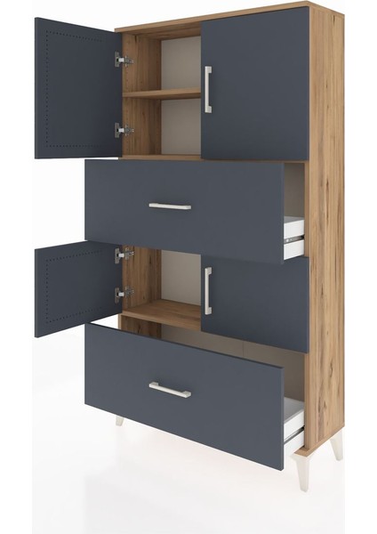 Arges Dolap 3 Raflı 2 Çekmeceli 4 Kapaklı 88X30X163 Çam-Antrasit fırsatları
