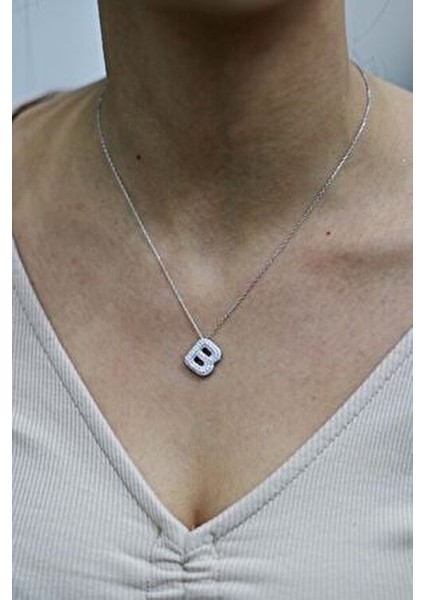 925 Ayar Gümüş Taşlı Harfli Kolye- B Harfi - Standart - ADA002-1752 modelleri