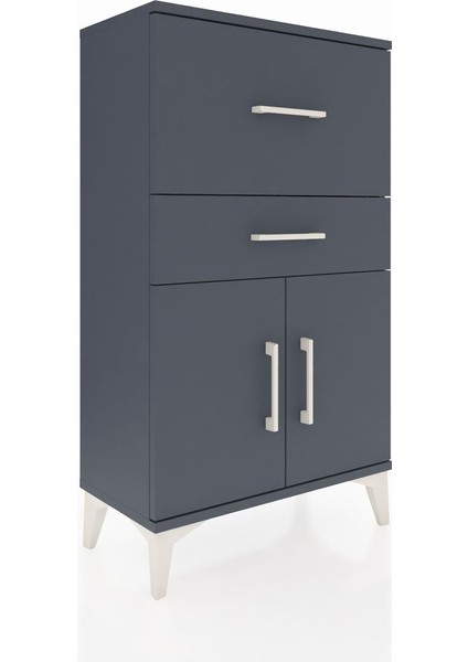 Arges Komodin Tek Raflı 2 Çekmeceli 2 Kapaklı 60X30X106 Antrasit-Antrasit fırsatları