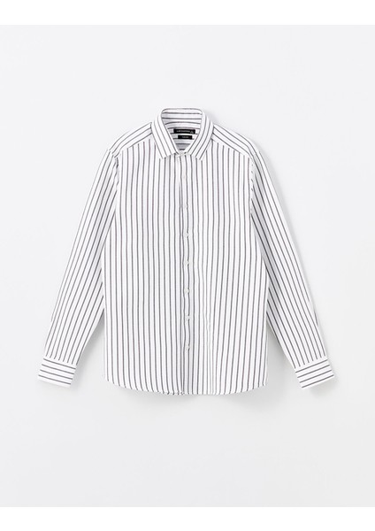 Yeni Sezon Slim Fit Uzun Kollu Çizgili Armürlü Erkek Gömlek indirimleri