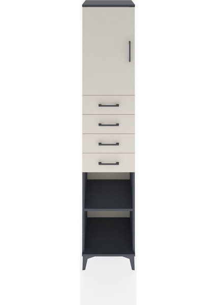 Hyperion Dolap 3 Raflı 4 Çekmeceli Tek Kapaklı 44X44X221 Antrasit-Aytaşı