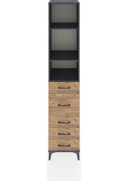 Hyperion Dolap 3 Raflı 5 Çekmeceli 44X44X221 Antrasit-Çam