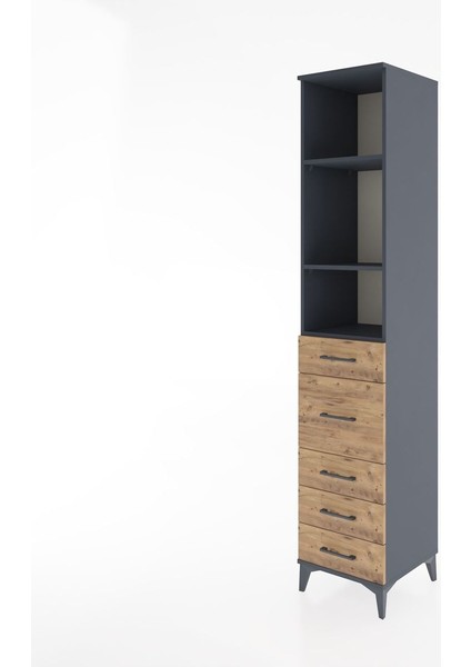 Hyperion Dolap 3 Raflı 5 Çekmeceli 44X44X221 Antrasit-Çam modelleri